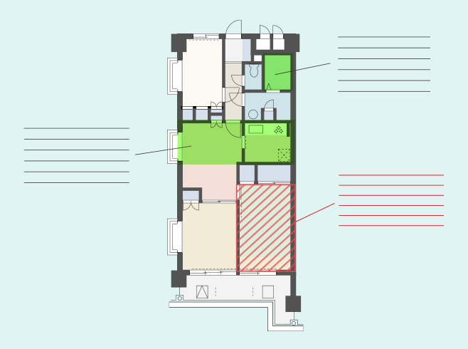 間取り図上のリフォーム個所に詳細な施工内容を記入するイメージ
